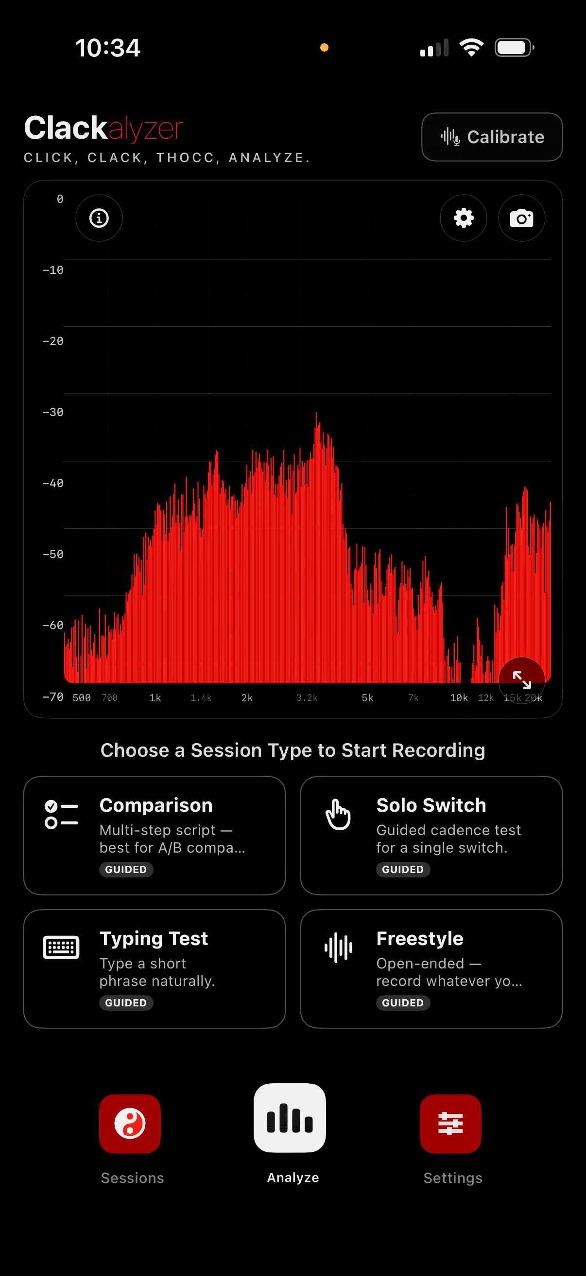 Clackalyzer Frequency Analyzer screen