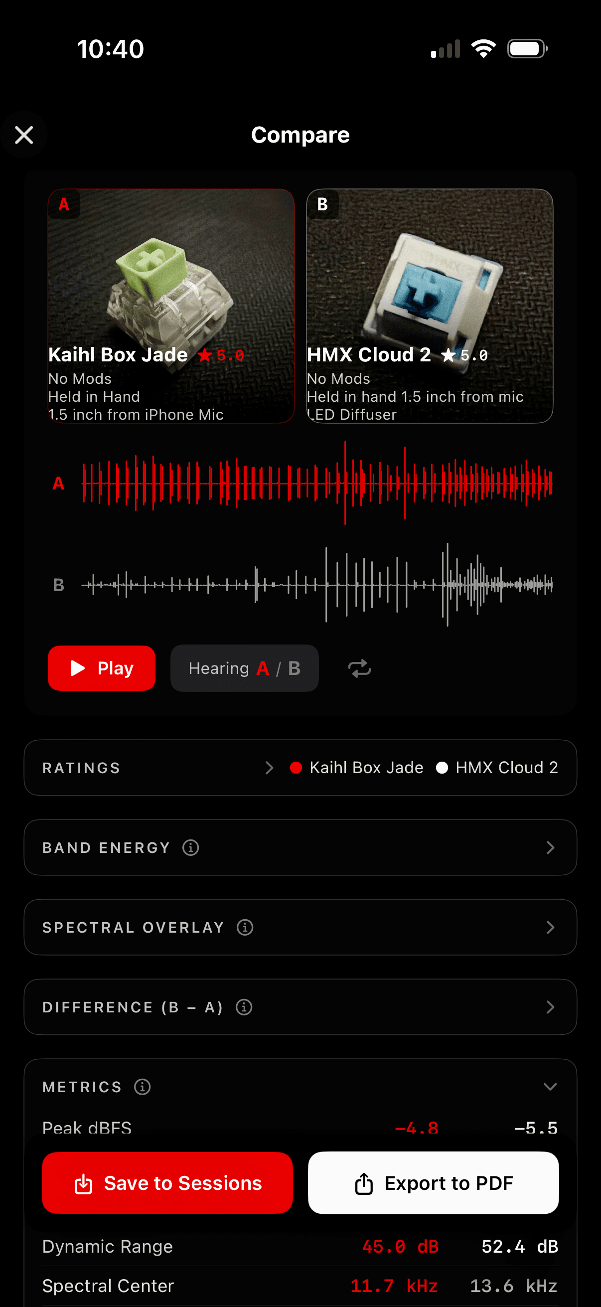 Clackalyzer Compare screen